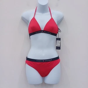 Tommy Hilfiger Triangle Bikini Set Size Small Red Navy Blue New with Tag FLT-FPL - Picture 1 of 12