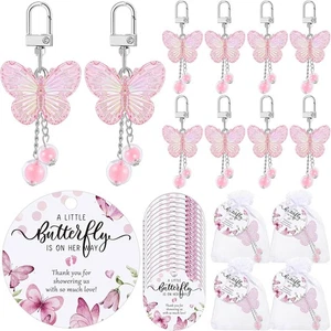 25 Set Babyparty Gastgeschenke für Gäste Schmetterling Schlüsselanhänger Großpackung Danke Rosa  - Bild 1 von 7