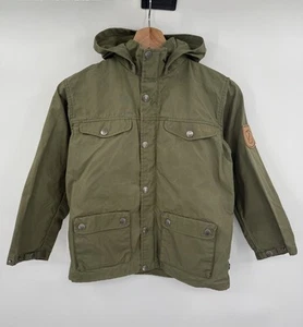 Fjallraven Kids Greenland Waxed Jacket G-1000 Hooded Green Coat Size 134 US 9-10 - Picture 1 of 7