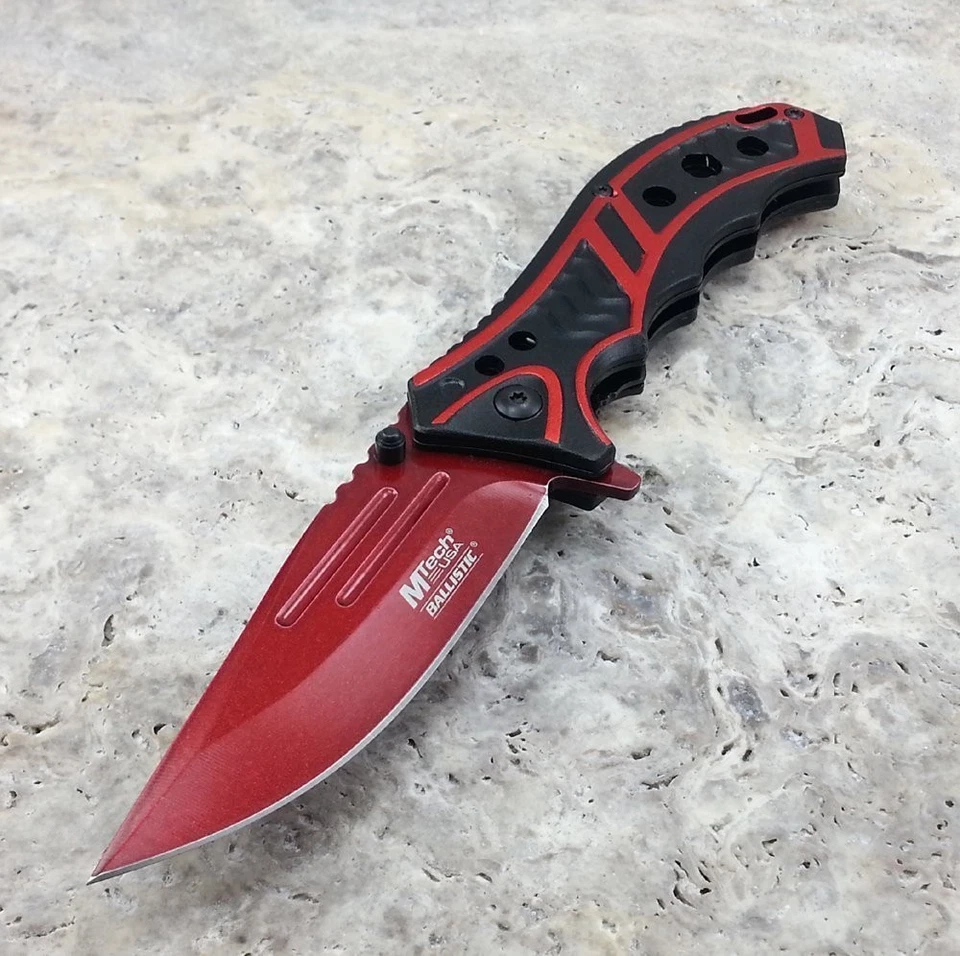 M-tech 8 Inch Spring Assisted Blood Red Folding Pocket Knife Tactical Combat - Image 1 of 1