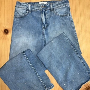 Girls Abercrombie Kids High Rise Wide Leg Jeans Size 15/16 Short Sequin Front - Picture 1 of 6