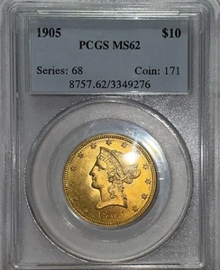 Liberty Gold Eagle $10 1905 graduación profesional MS 62 - Imagen 1 de 9