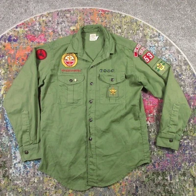 VINTAGE Boy Scouts of America Shirt 14 1/2 Green 1960 Mt Vernon WA Patches Pins - Image 1 of 4
