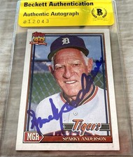 Sparky Anderson autographed signed autograph Detroit Tigers 1991 Topps card BAS
