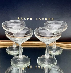 Vintage Champagne Saucers Coupes Cocktail Glasses Etched Glass Set of 4 - Picture 1 of 5