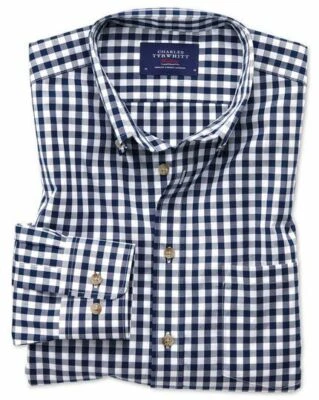 Charles Tyrwhitt Azul Marino Vichy Cuadros Camisa Corte Slim Mediano TD021 Jj 07 - Imagen 1 de 3