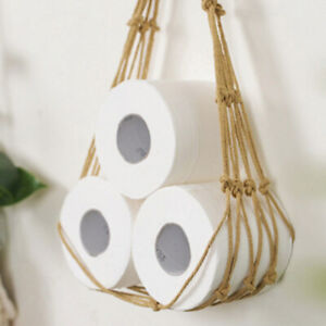 Cotton Rope Hanging Toilet Paper Mesh Storage Bag Wall Mounted Tissue Holder New