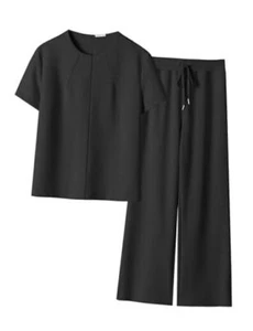 2 Piece Sets for Women Summer Outfits Lounge Sweatsuits Short Large Black - Picture 1 of 7