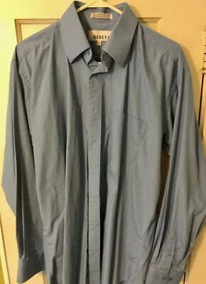 Modena Men's Blue Button Shirt  Long Sleeve  Tall 16 1/2    36/37 - Image 1 of 3