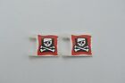 LEGO 2 x Flagge weiß White Flag 2x2 Square with Skull and Crossbones 2335pb008