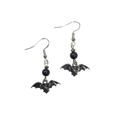 Flying Bat Earrings, Halloween Earrings, with hematite beads, FREE SHIPPING - Image 1 of 2