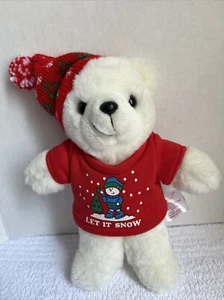 Vintage White Teddy Bear Fordlet International Let It Snow Christmas Plush C7 - Picture 1 of 4