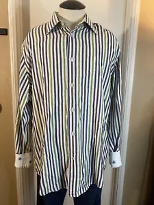 Robert Graham Mens L Long Sleeve button down shirt Blue/Green & Burgundy Stripes - Picture 1 of 9