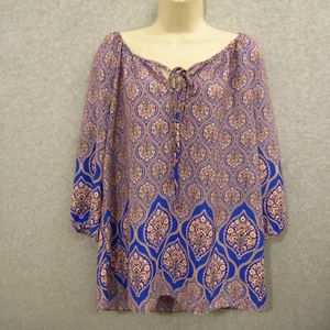 Soprano Top Shirt Blouse Womens Large Blue Lightweight Flowy Loose Ladies - Picture 1 of 12