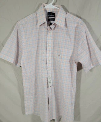 Camisa Stafford Para Hombre 15 Coral Tonal Cuadros Fácil Cuidado Tela Ancha Elastizada S/S Foto 1 de 4
