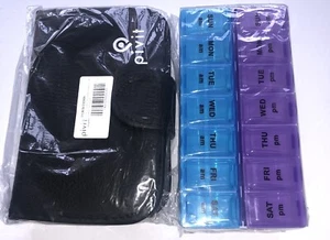 Pillen Organizer, wöchentlich, zweimal täglich. Mit Ledertasche. Two Tone. - Bild 1 von 6