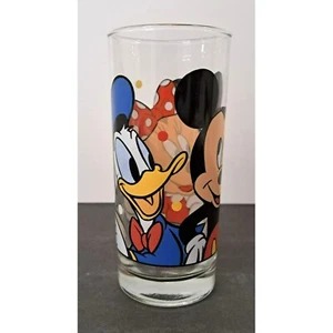 Vaso de vidrio alto vintage Disney Mickey Mouse, Minnie, Donald Duck - Imagen 1 de 4