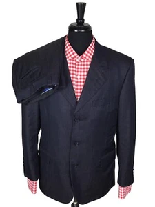 Tom James Royal Classic Mens Blue 44R Wool 2PC Suit Flat Pants Size 34x29 - Picture 1 of 19