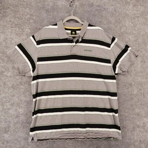 John Deere Polo Shirt Mens Extra Large Short Sleeve Gray Striped w Logo - Picture 1 of 11
