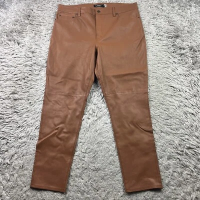 Pantalones al tobillo ajustados de cuero elástico LAUREN Ralph Lauren para mujer 16 marrón ac 36x28 Foto 1 de 4