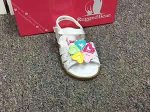 New Girls Rugged Bear White Patent Sandal With Colorful Heart Flower 7 Medium - Picture 1 of 12