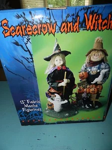 Halloween Scarecrow & Witch 13" Fabric Mache Figure Decor - Picture 1 of 3
