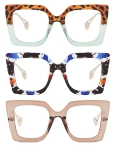 3 Pack Oversized Square Glasses Stylish Frames Faux Pearl Decor W Cases - Picture 1 of 10