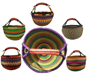 Der Echte Afrika Bolga Korb Einkaufskorb Marktkorb Stabil Leder Produktnr.A11 - Picture 1 of 7