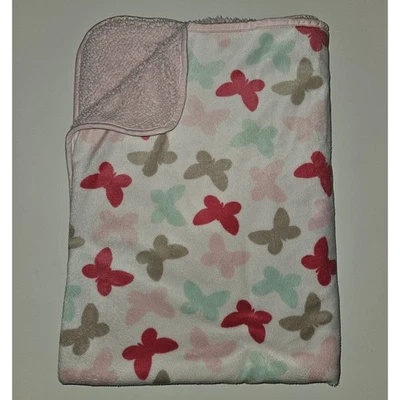 Carter's Butterflies Fleece Baby Blanket Pink Brown Green White - Image 1 of 4