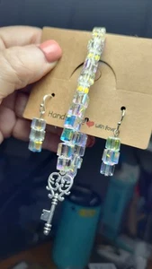 Elegantes quadratisches Kristall Perlen Armband und Ohrring Set - Bild 1 von 4