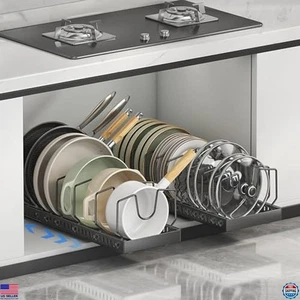 Expandable Pots and Pans Organizer with Sliding Lid Holder, 2 Pack, Adjustable - Picture 1 of 7