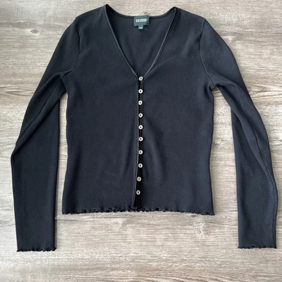 HOBBS Ribbed Cardigan Top Womens 8 Black Long Sleeve - Imagem 1 de 4