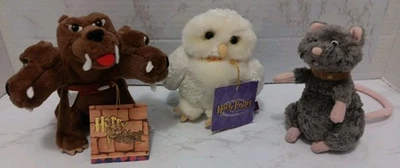 Gund Harry Potter Fluffy Cerberus 3 Headed Dog 5.5” 2001 Hedwig Rat Scabbers Lot - Image 1 of 4