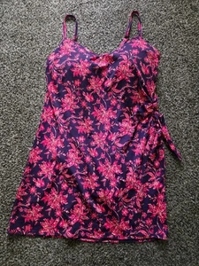 Lands' End Swimdress Plum Floral Built In Bra Women's Size 18 NEW - Picture 1 of 7