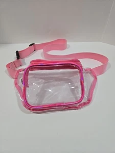 Transparente Gürteltasche Bauchtasche Stadium Arena rosa Borte 2 Reißverschlussfächer 8x6" - Bild 1 von 7