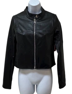 Spanx Moto II Moto Kunstlederjacke Vegan Zip Luxe Schwarz Motorrad XS NEU - Bild 1 von 13