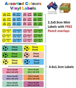 Assorted Colors Vinyl Personalised Name Label Sticker school book tag boy girl - Picture 1 of 5