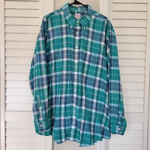 Brooks Brothers Herrenhemd 2XL Madison blau grün kariert geknöpft großes Loch - Bild 1 von 12