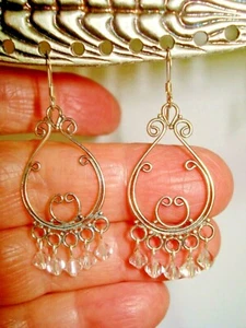 2" Long Sterling .925 Chandelier Earrings with 10 Sparkling Austrian Crystals  - Picture 1 of 6