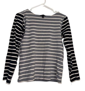J. Crew Womens Waffle Knit Striped Tee Sz M Gray Black - Picture 1 of 5