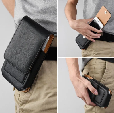 Apple iPhone — вертикальный черный кожаный чехол, держатели для карт, зажим для ремня, кобура, чехол - Изображение 1 из 4