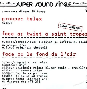 Telex - Twist A Saint Tropez (Long Version) Maxi (VG/VG) . - Picture 1 of 1