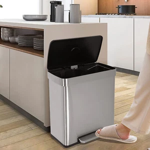 15 Gallon Pedal Trash Can Stainless Steel Garbage Can W/ Removable Inner Bucket - Picture 1 of 8