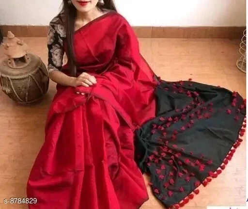 Mujer Nylon Seda Algodón Pompón Sari Sólido con Pieza Blusa para Correr Foto 1 de 1