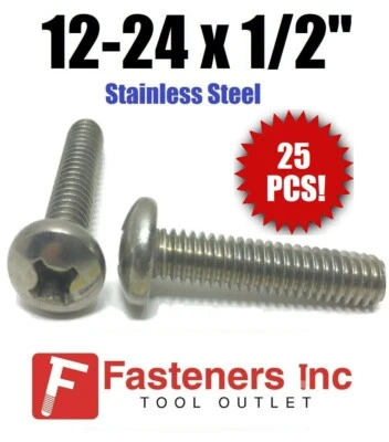 BRIGHTON (Qty 25) #12-24 x 1/2" Phillips Pan Head Machine Screw Stainless Steel