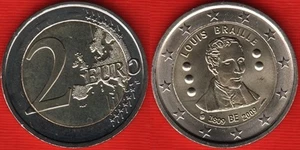 Belgium 2 euro 2009 "Louis Braille" BiMetallic UNC - Picture 1 of 1