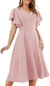 Bescheidenes rosa Midi Swing Fit & Flare Flatterärmel Kleid Gr. 2X - Bild 1 von 6