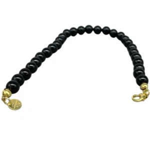 BRACCIALE DONNA PIETRE ROTONDE ONICE NERO LISCIO ARGENTO 925 DORATO MADE IN ITA - Foto 1 di 10