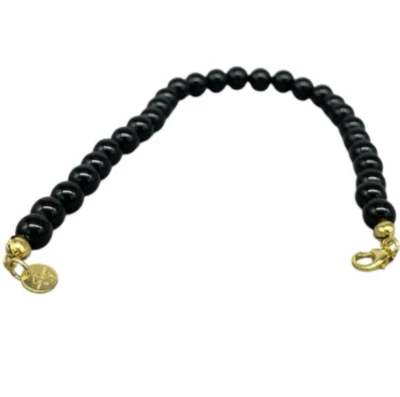 BRACCIALE DONNA PIETRE ROTONDE ONICE NERO LISCIO ARGENTO 925 DORATO MADE IN ITA - Immagine 1 di 4