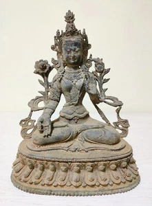 Antiques White Tara Buddha Figure Bronze Sculpture from Tibet Budda Old Statue - Picture 1 of 5
